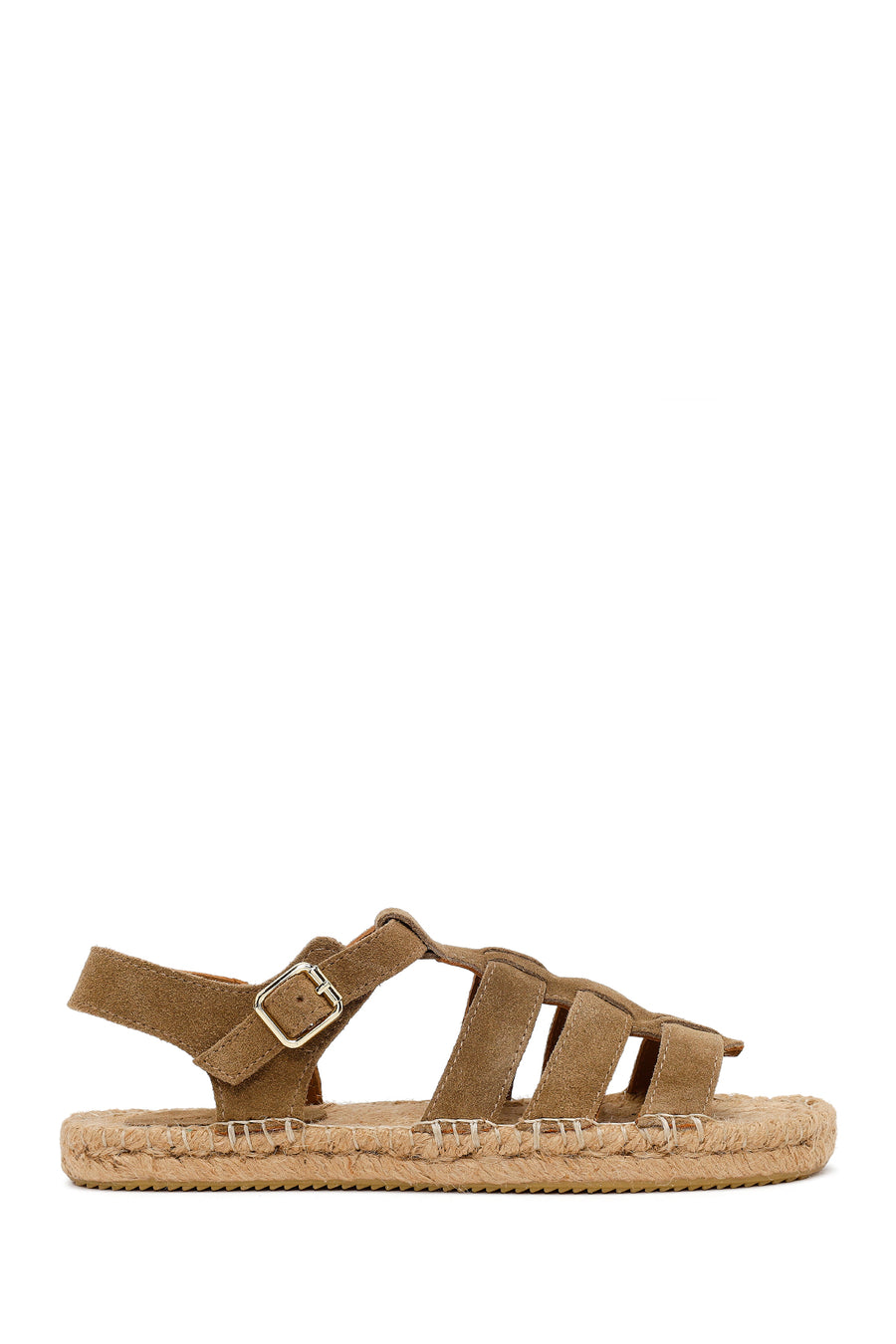 Woman Tan Ankle-Buckle Suede Espadrilles Sandal 26SFD205610 | Derimod