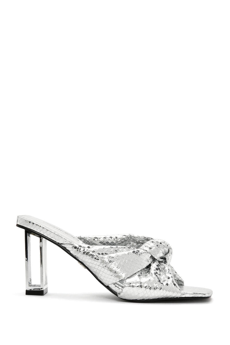 Women's Silver Transparent Thick Heeled Metallic Slippers