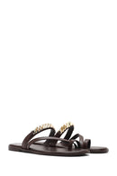 Kadın Kahverengi Taşlı Parmak Arası Deri Terlik | Derimod