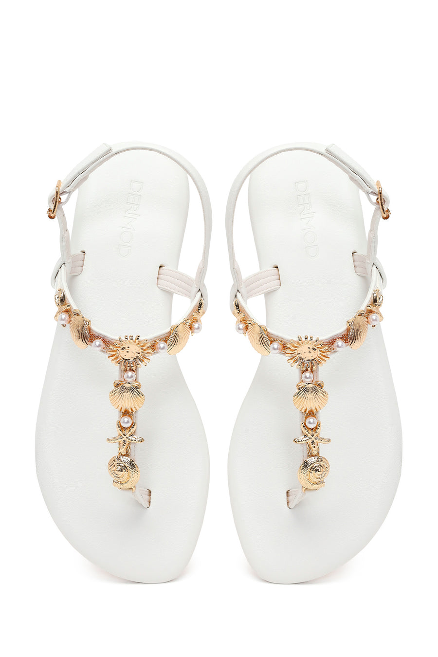 Woman White Ankle-Buckle Toe-Post Rhinestone Sandal