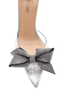 Women's Silver Leather Transparent Bow High Heels Shoes | Derimod