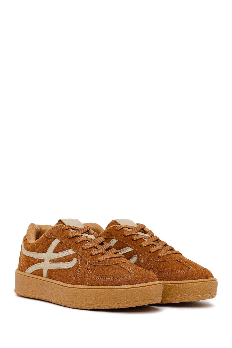 Woman Tan Lace-up Suede Sneaker