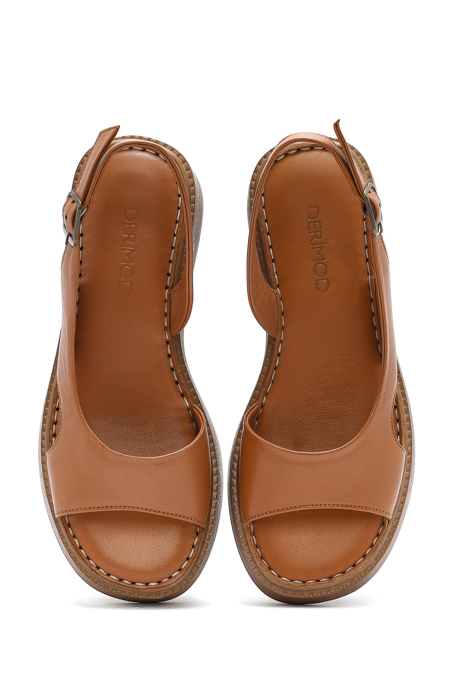 Women's Tan Thick-Soled Leather Comfort Sandals