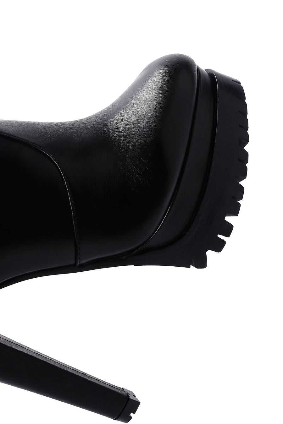 Women's Black Zippered High Heel Platform Leather Boots