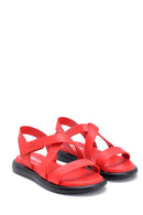 Women's Red Leather Flat Sandals | Derimod