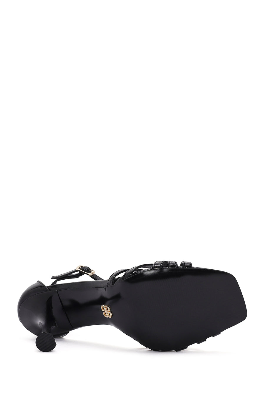 Women's Black Ankle Strap Thin Heeled Leather Sandals
