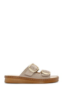 Women's Beige Buckle Suede Leather Slippers | Derimod