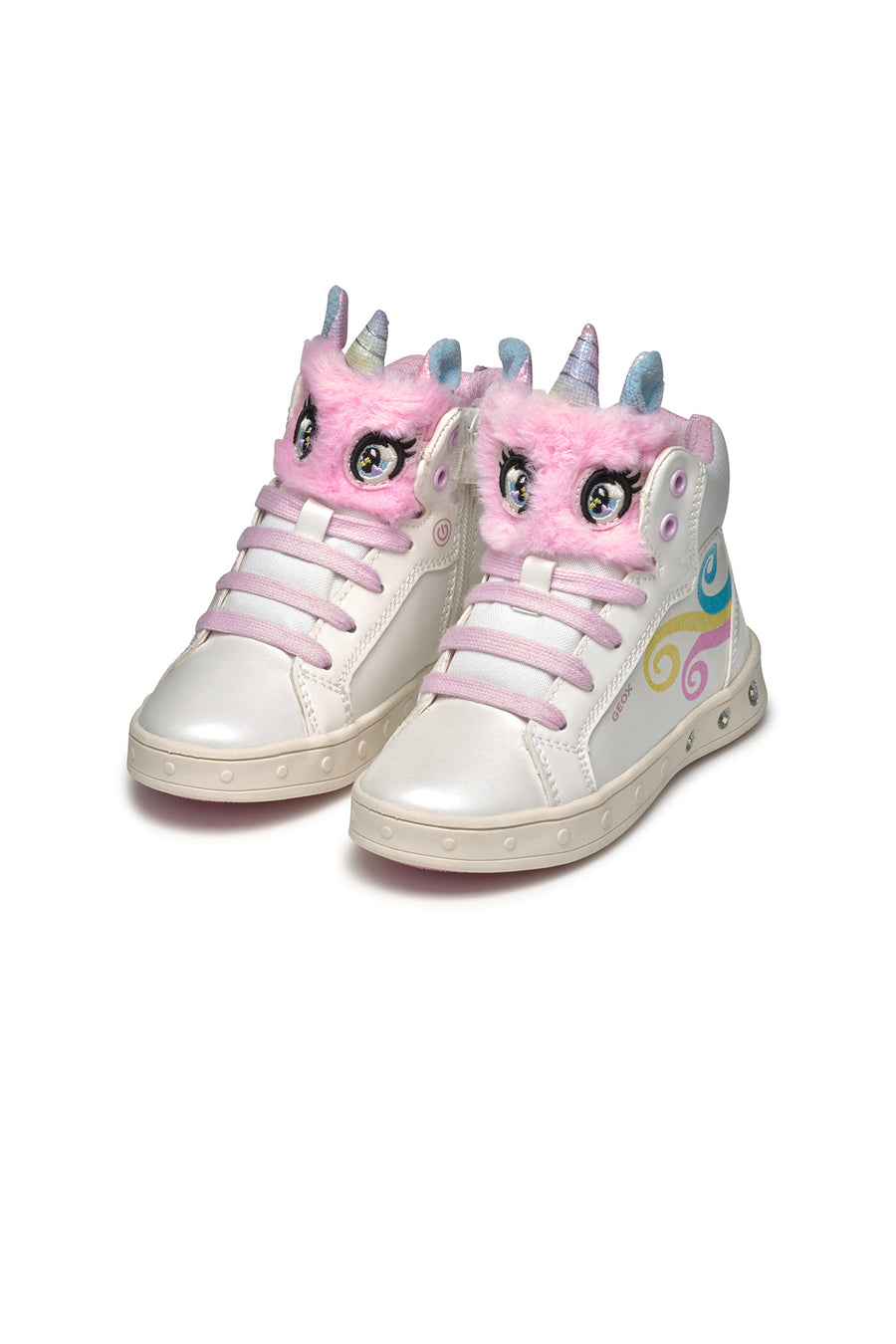 Geox Girls White Skylin Lace-Up Patterned Ankle Sneaker