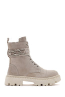 Women's Beige Thick Soled Suede Leather Zippered Boots | Derimod