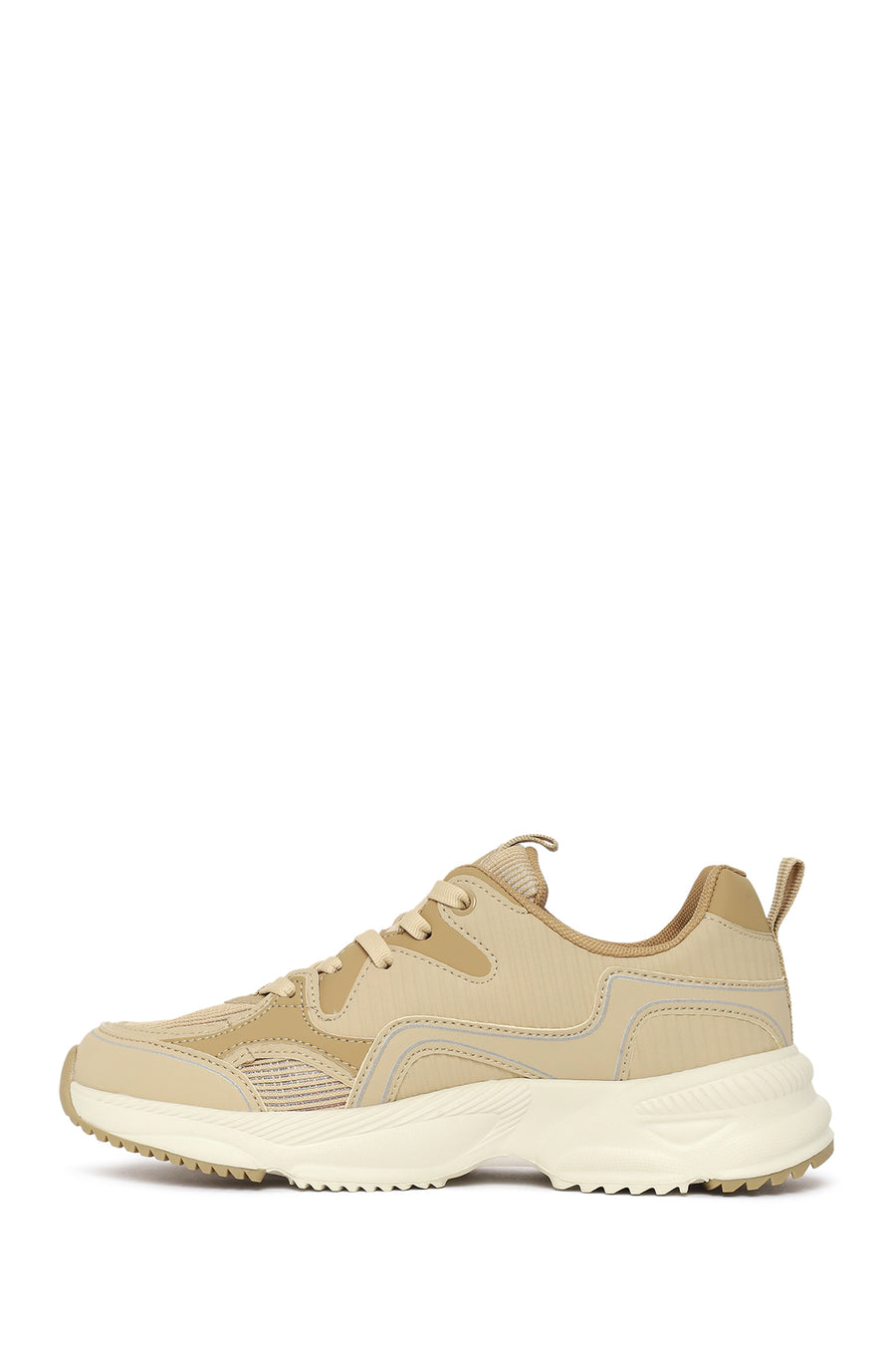 Woman Beige Thick-Soled Lace-Up Sneakers