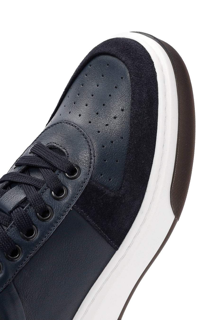 Men's Navy Blue Lace-up Thick-Sole Leather Sneaker