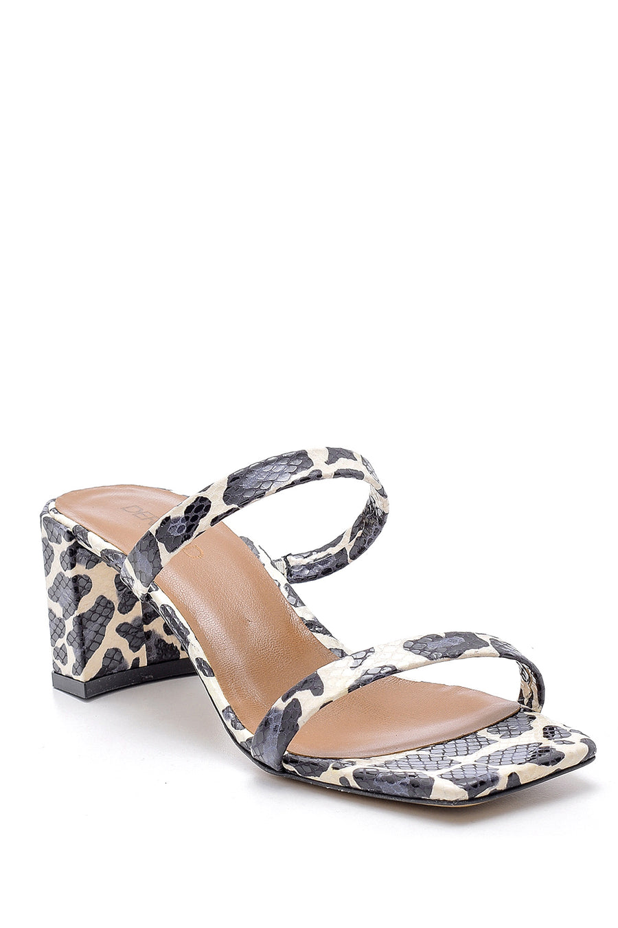 Women's Leather Leopard Patterned Heeled Slippers