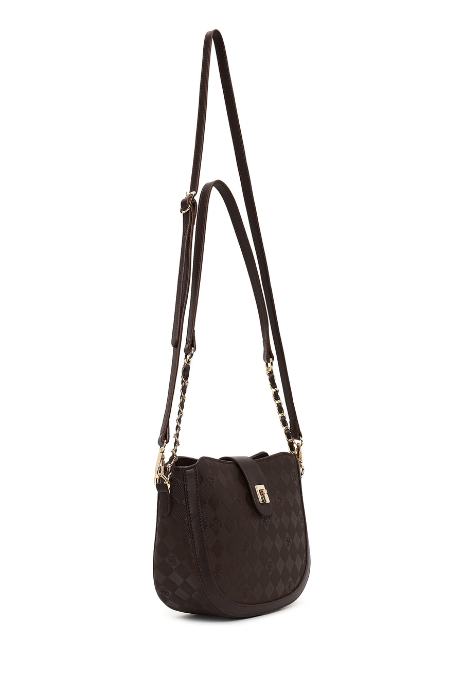 Woman Brown Long-Strap Printed Shoulder Bag