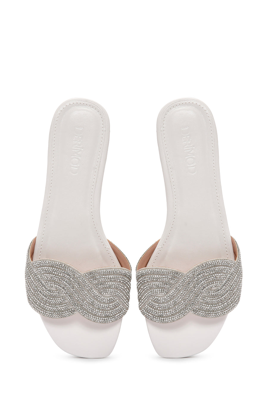 Women's White Stone Slippers