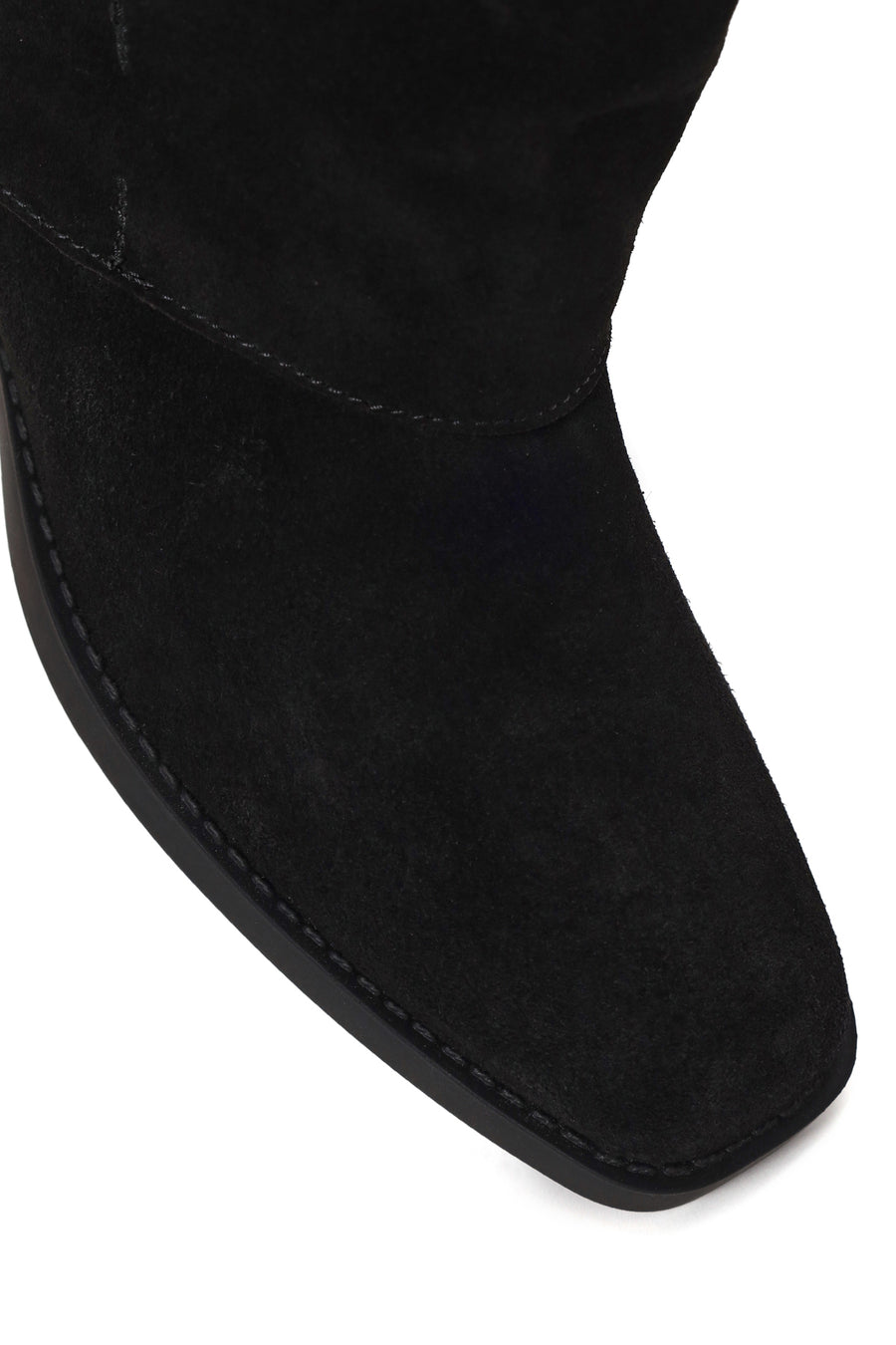 Woman Black Buckled Short Thick-Heeled Suede Boot