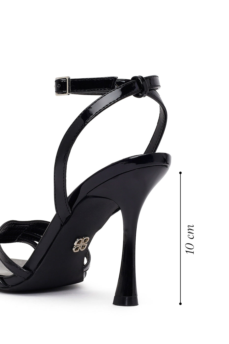 Woman Black Ankle-Buckle Thin High-Heel Patent Leather Sandal