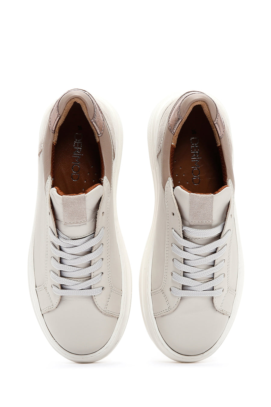 Women's Beige Leather Thick Soled Sneaker
