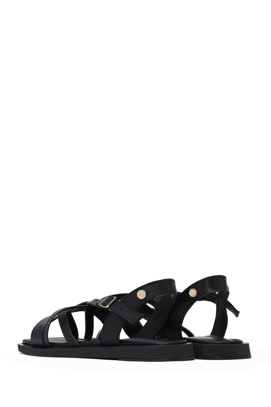 Women's Black Buckled Leather Sandals
