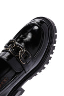 Women's Black Buckle Detailed Leather Masculine Loafer | Derimod