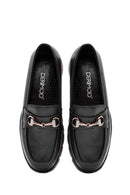 Women's Black Buckle Detailed Leather Comfort Loafer | Derimod