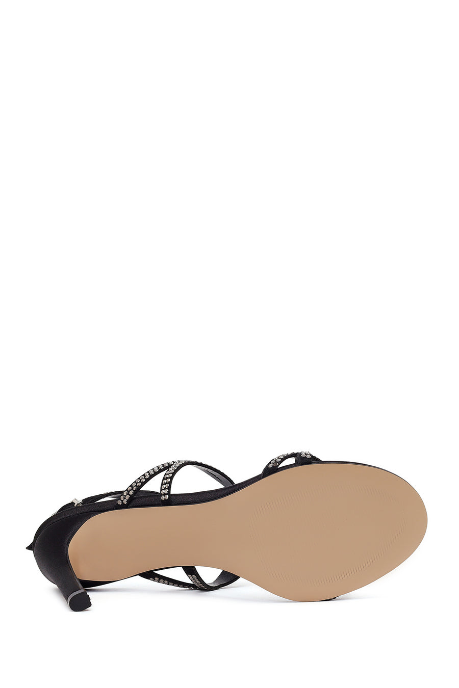 Woman Black Ankle-Buckle Embellished High Stiletto Heel Sandal
