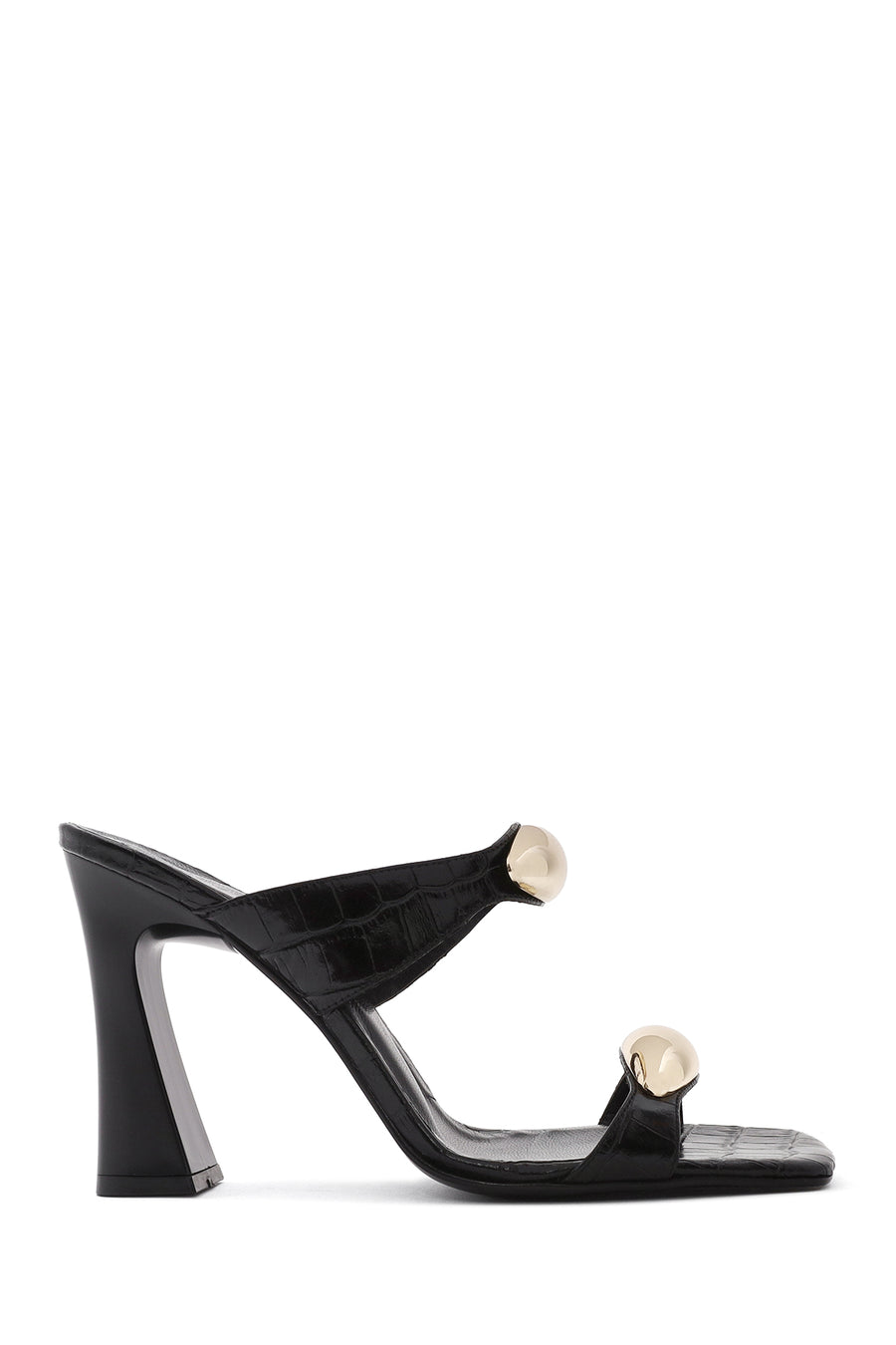 Women's Black Crocodile High Thick Heel Leather Slippers 26SFD1605E3 | Derimod