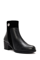 Women's Black Zippered Thick Heeled Leather Boots | Derimod