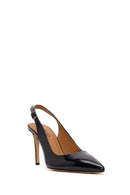 Women's Black Ankle Buckle Open Back Thin Heel Patent Leather Shoes | Derimod