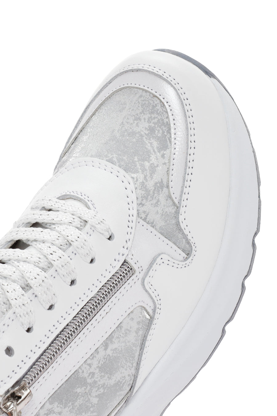 Women's White Wedge Heeled Lace-up Leather Sneaker