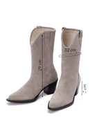 Women's Beige Thick Heeled Suede Leather Cowboy Boots | Derimod