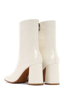 Women's Beige Leather Heeled Classic Boots | Derimod