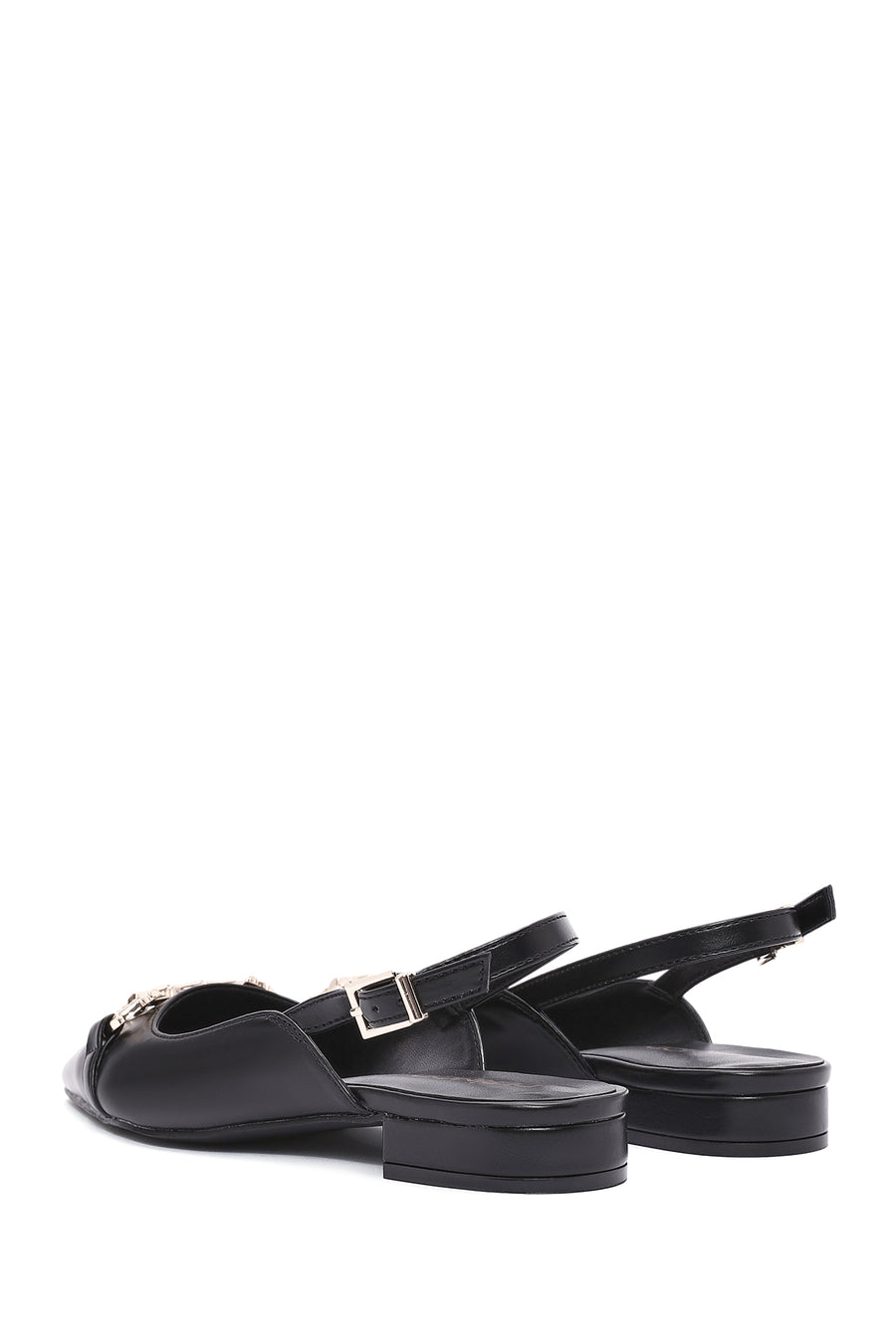 Women's Black Backless Buckle Ballet Flats