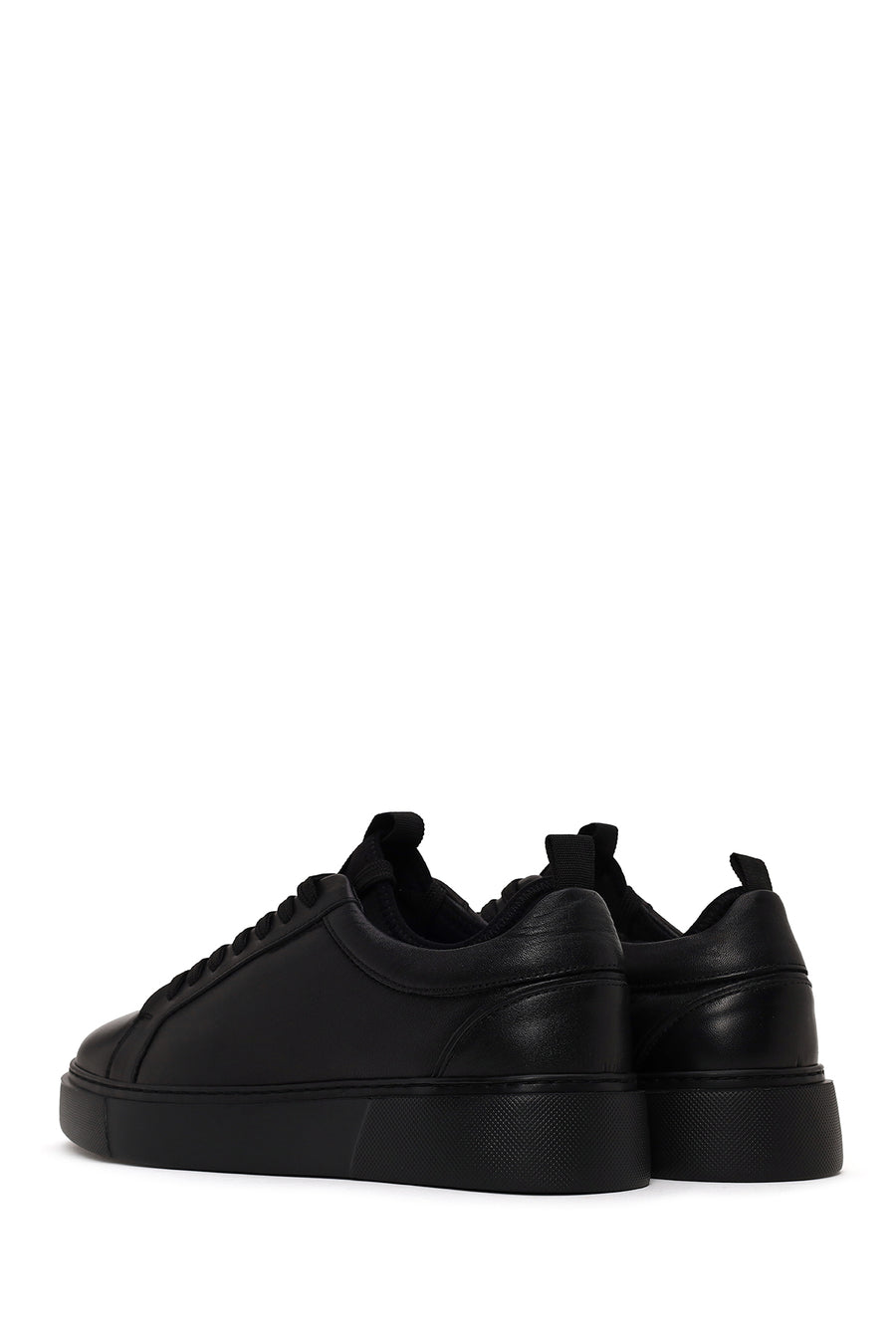 Erkek Siyah Bağcıklı Deri Sneaker