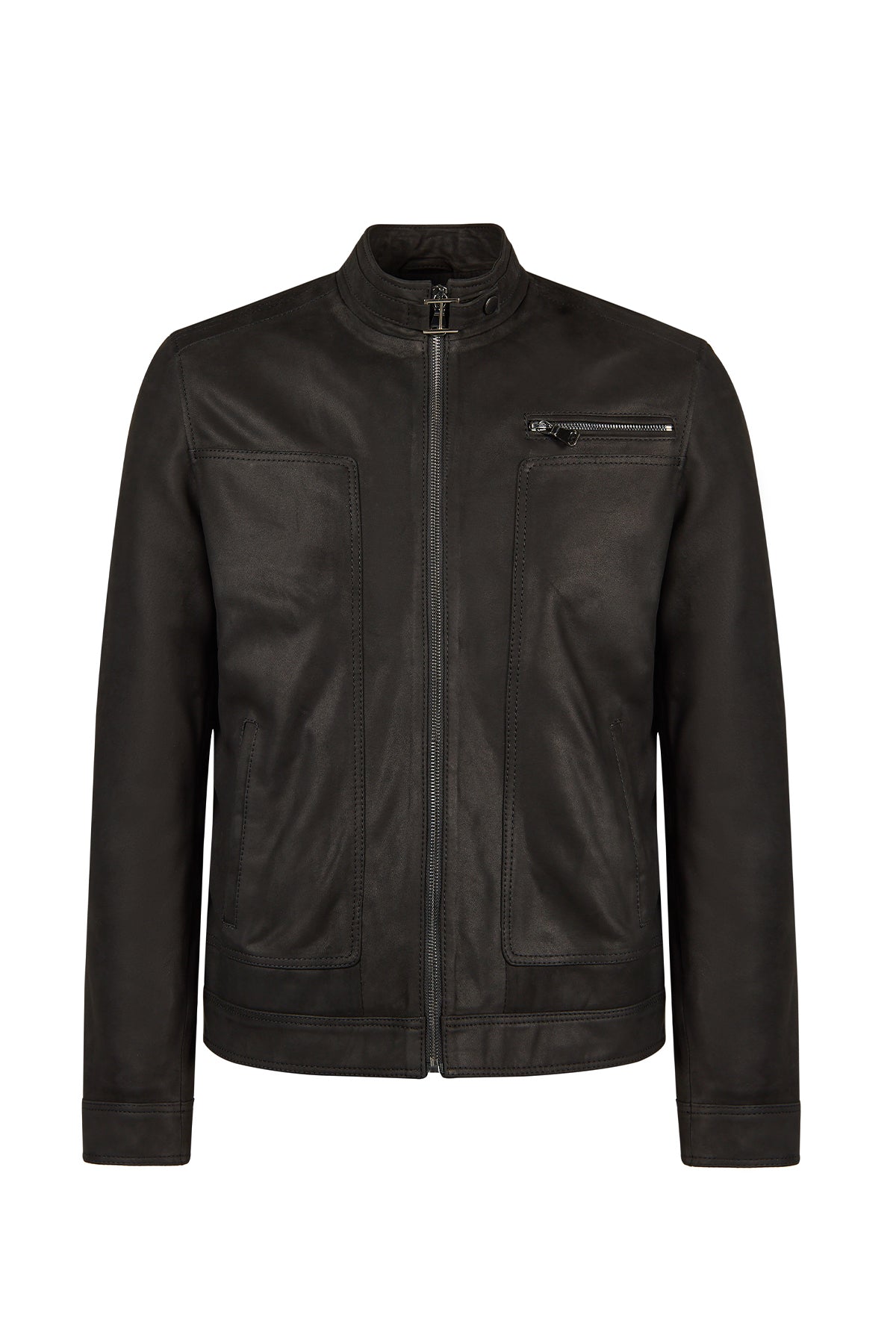 Felibe Male Black Mandarin Collar Leather Jacket 26SGE6432V3 | Derimod