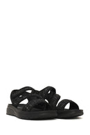 Women's Black Thick-Soled Patterned Fabric Sandals | Derimod