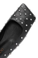 Women's Black Stone Detailed Leather Ballerinas | Derimod