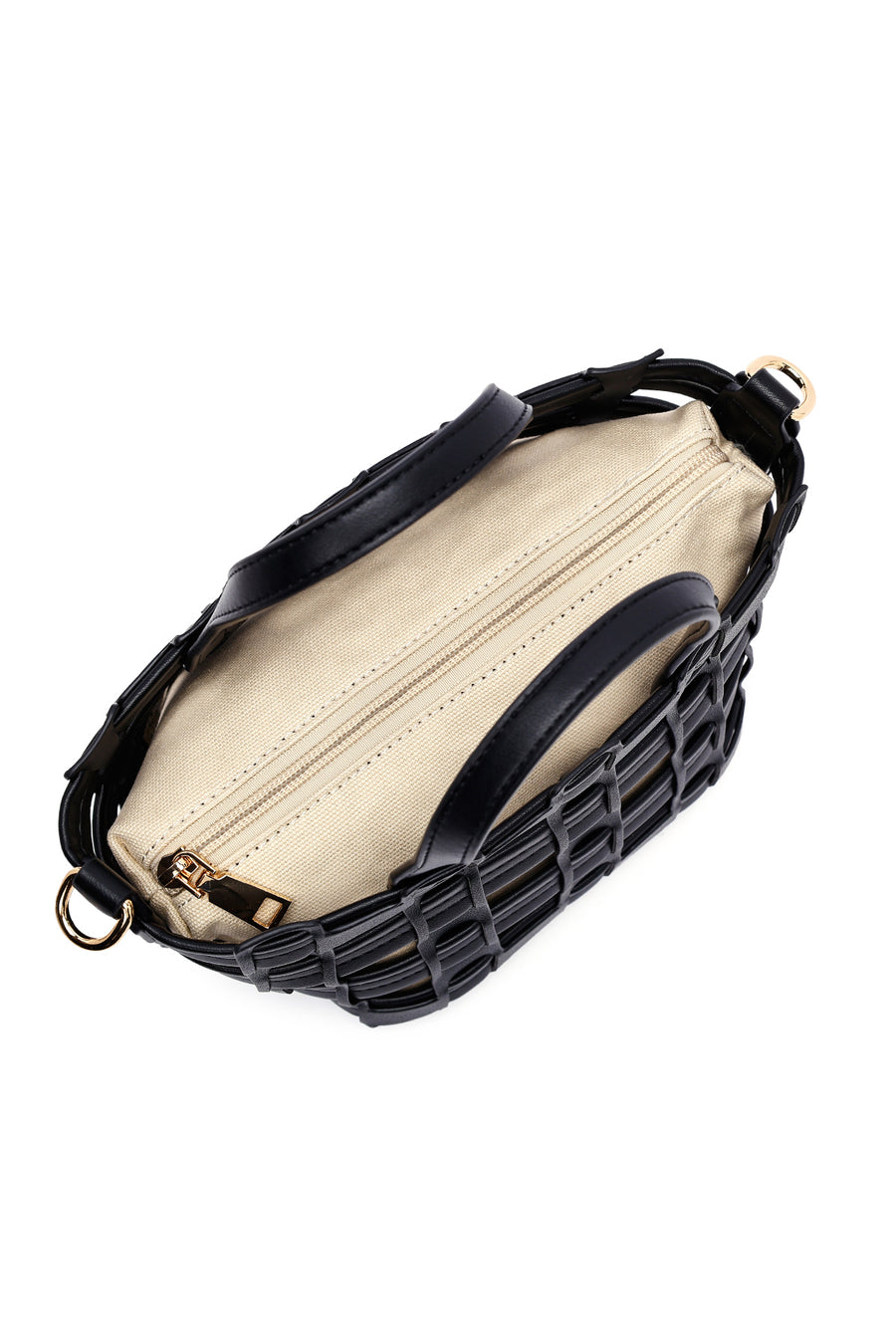 Woman Black Long Strap Knitted Shoulder Bag