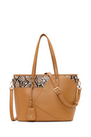 Woman Beige Long-Strap Printed Classic Shoulder Bag | Derimod