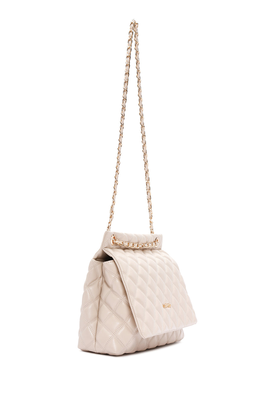 Women's Beige Long Strap Quilted Shoulder Bag