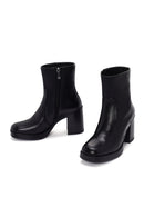 Women's Black Zippered Thick Heeled Leather Boots | Derimod