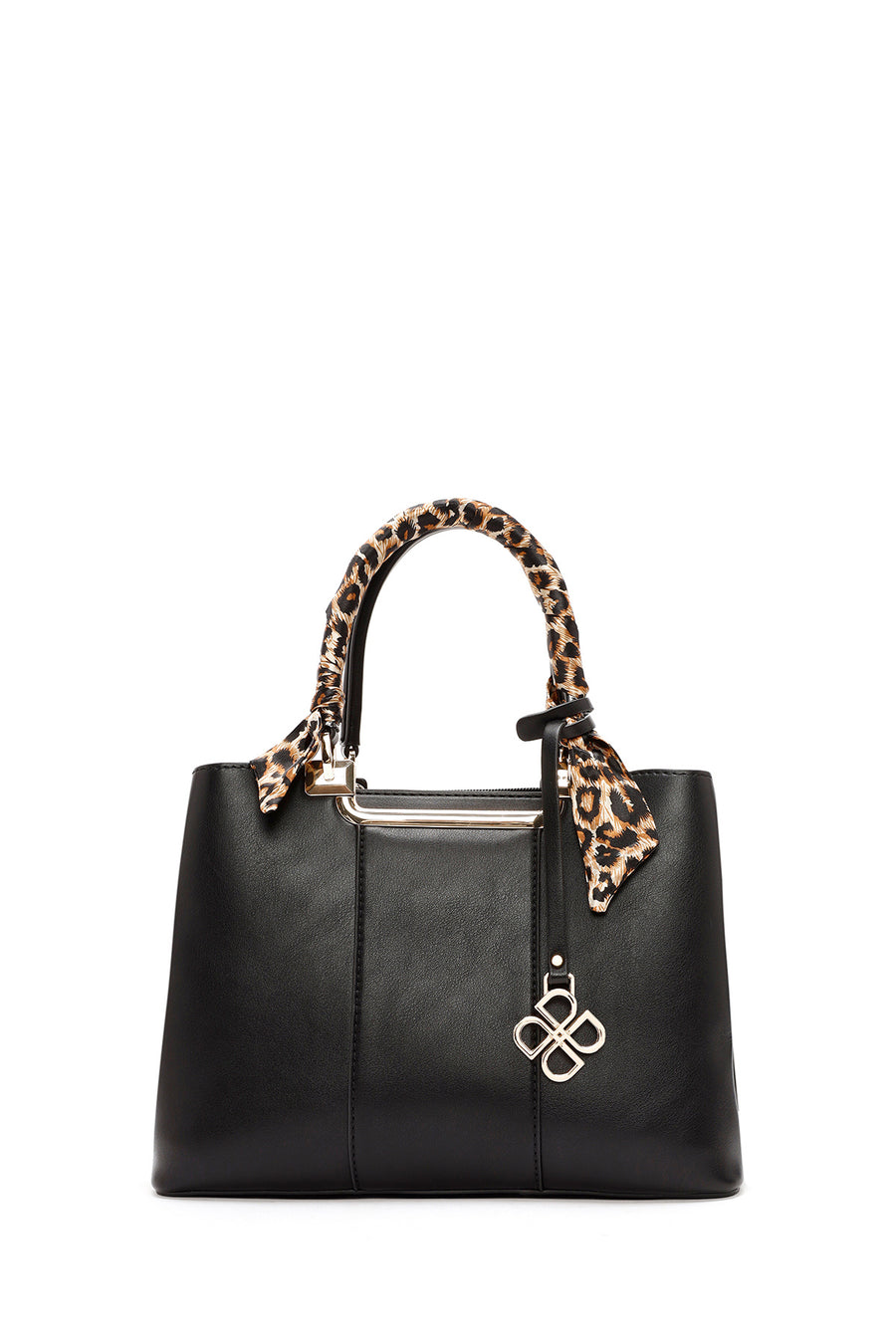 Women's Black Long Strap Handbag with Accessory Detail