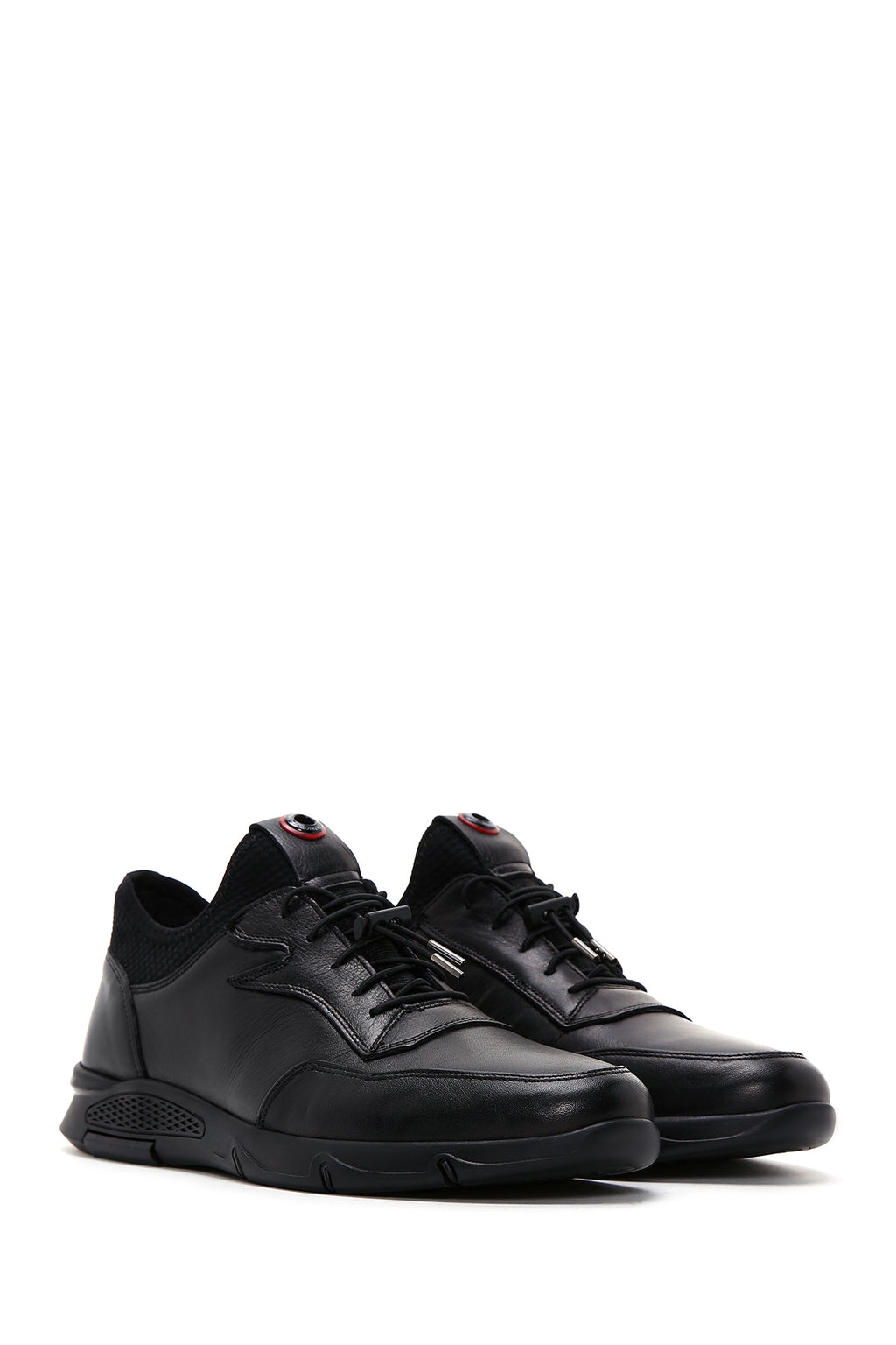 Erkek Siyah Bağcıklı Deri Casual Sneaker