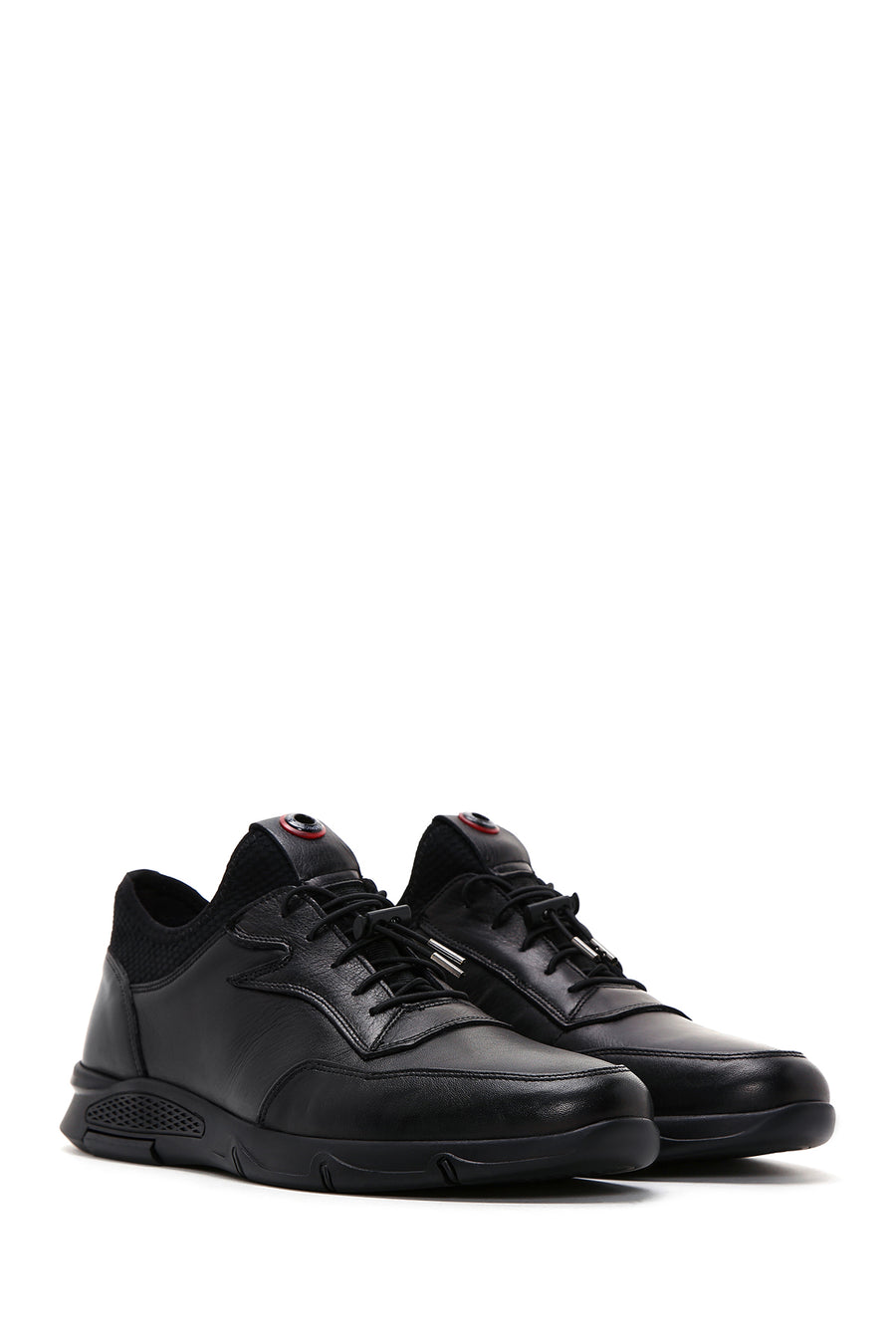Erkek Siyah Bağcıklı Deri Casual Sneaker