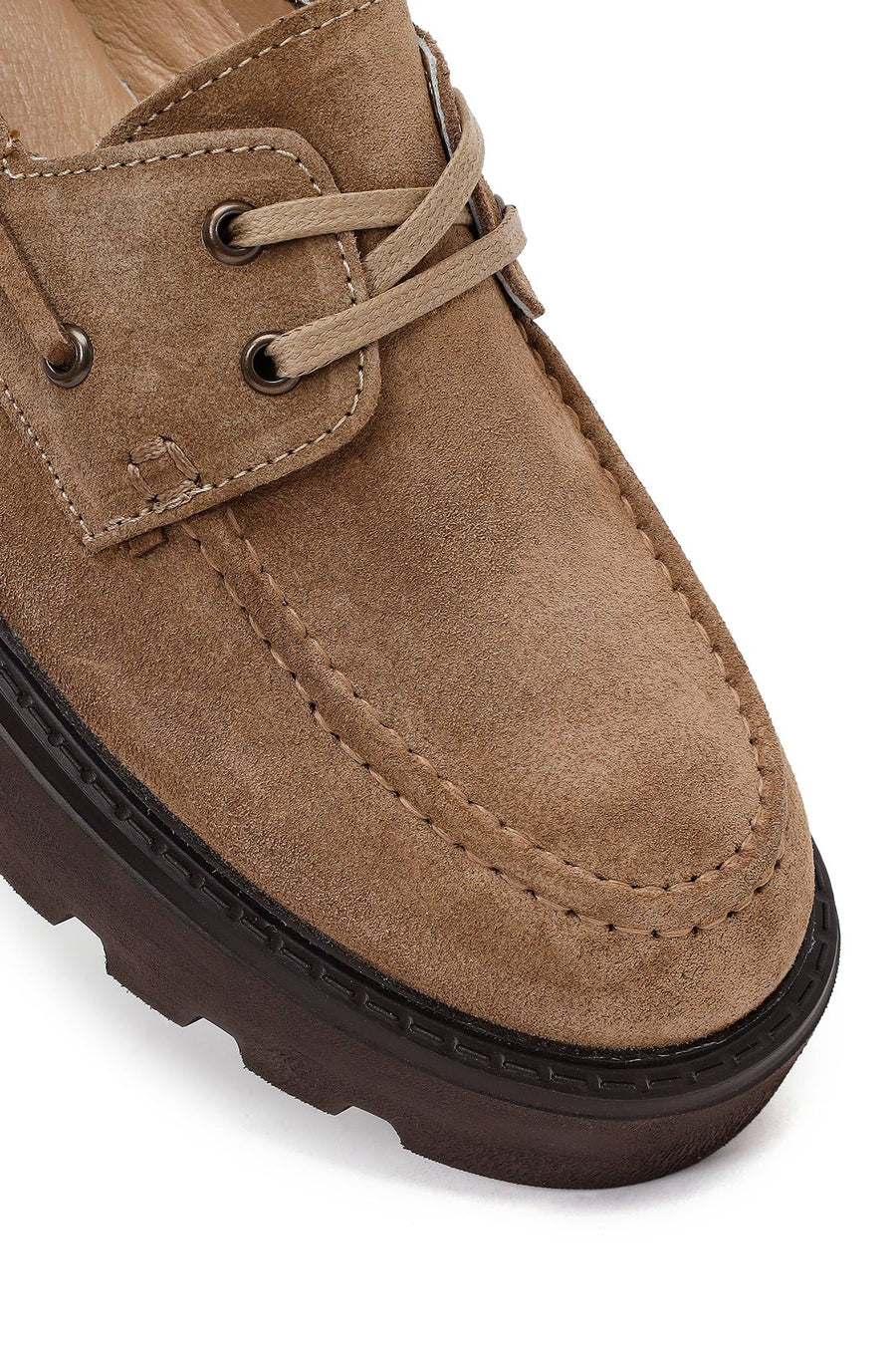 Woman Tan Lace-up Thick-soled Suede Leather Casual Shoes