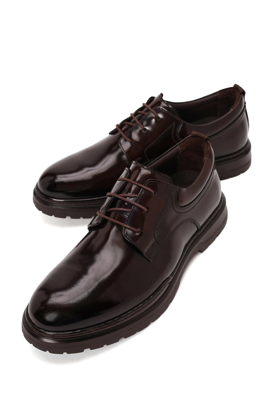 Male Brown Lace-up Thick-Soled Leather Casual Shoes