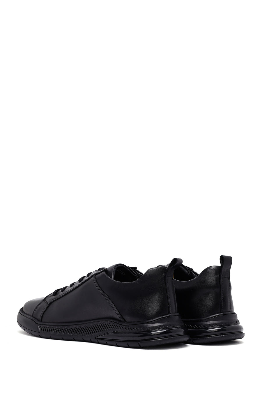 Erkek Siyah Bağcıklı Deri Casual Sneaker