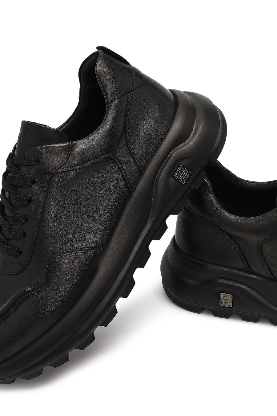 Erkek Siyah Bağcıklı Kalın Tabanlı Deri Sneaker