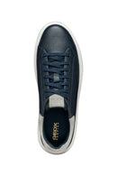 Geox Men's Navy Blue Deiven Lace-Up Leather Casual Sneaker | Derimod