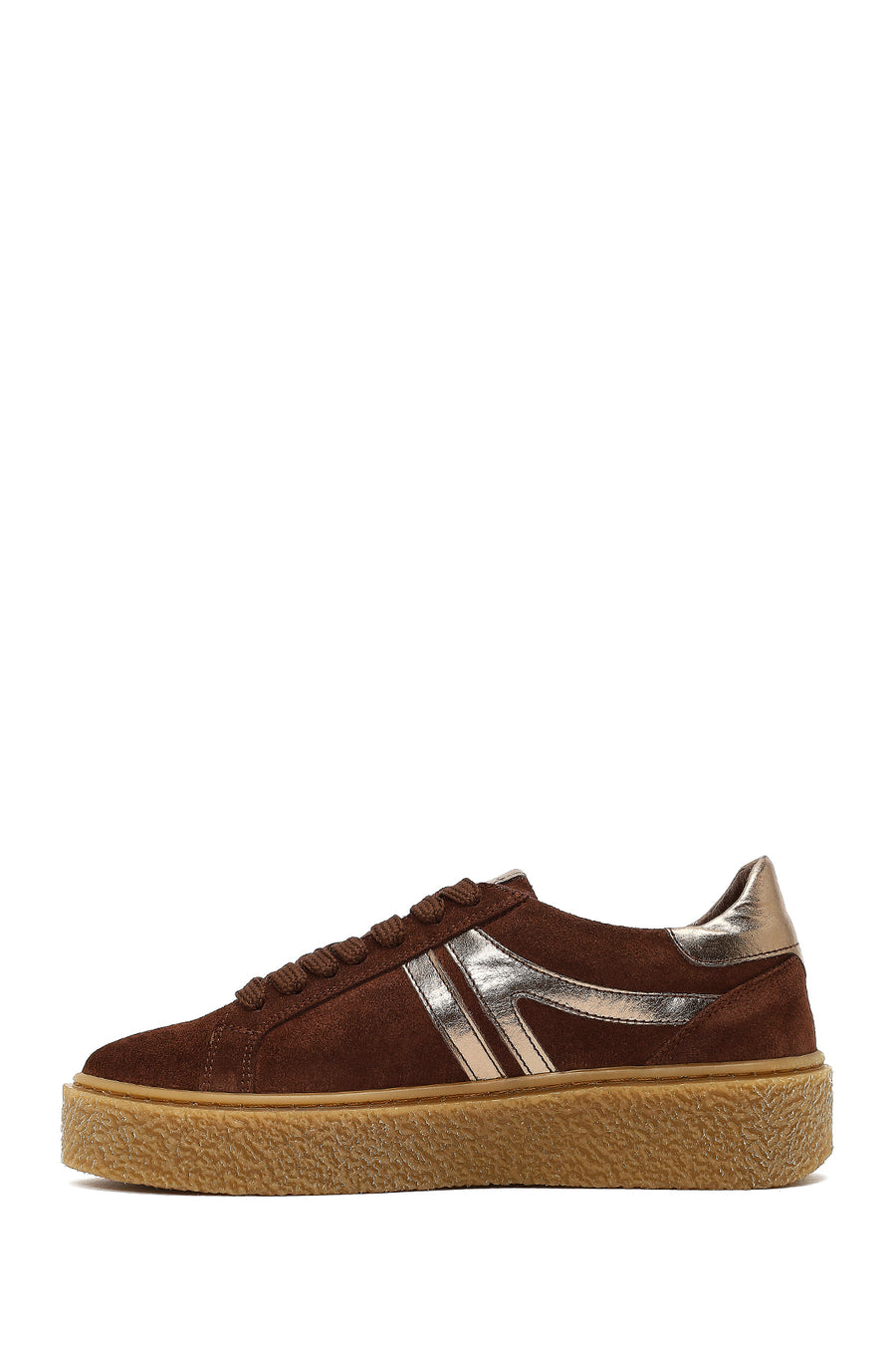 Woman Brown Lace-Up Suede Leather Sneaker