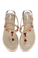 Women's Gold Ankle Strap Stone Sandals | Derimod